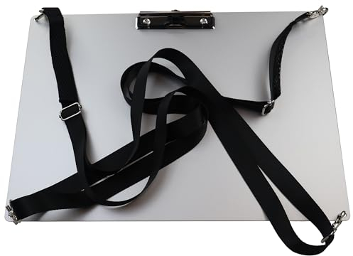 Silbernes Klemmbrett aus Aluminium, Querformat, A3 (32,6 x 44,7 cm), horizontale Klemmbretter mit 2 speziellen Schultergurten, tragbares Zeichenbrett für den Außenbereich (A3 Querformat - Silber)