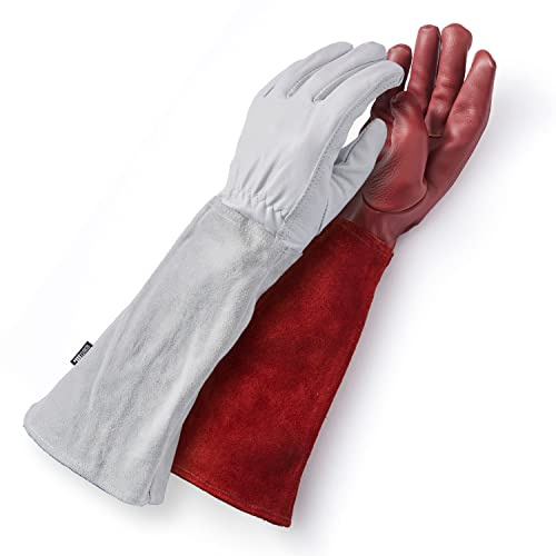 LAUTER SCHUTZ ® DORNENSICHERE Rindsleder Handschuhe -Mit Rückennaht für Bewegungsfreiheit und Komfort (S, Weiß)