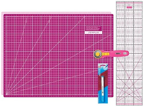 Semplix Schneidematten Set A2 Rollschneider Lineal Prym | A2 Schneidematte 60x45 cm selbstheilend mit Rollschneider Ø45 mm, Lineal 60x15 cm & Prym Aqua-Trickmarker.