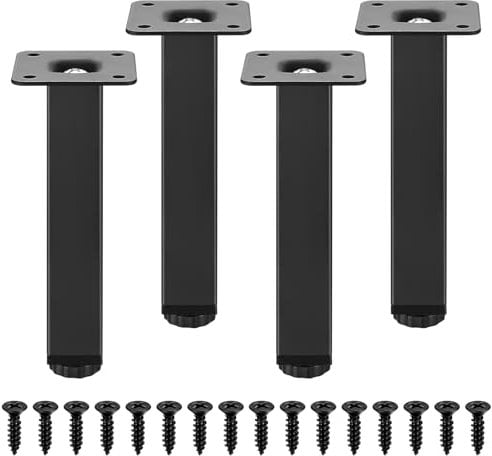 QJKEJI 4 Pcs Adjustable Furniture Legs, 0-15mm Adjustable Table Legs, 15cm/6 Inch Metal Furniture Feet Support for Kitchen Cupboard Cabinet Bed Chair Desk Sofa Coffee Breakfast Bar Feet