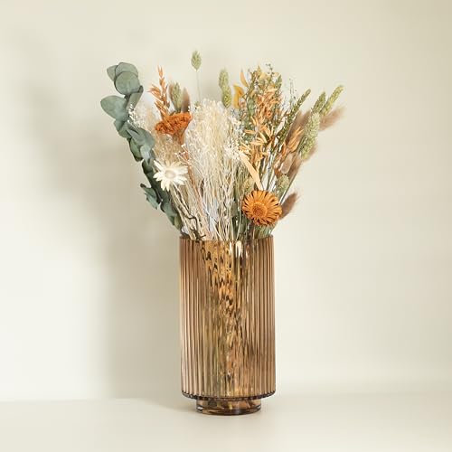 Trockenblumen Feldstrauß Aprikose – Handgebundener Trockenblumenstrauß – Mit Vase Riffle – Tolle Blumen Strauß Dekoration, ewig haltbar Blumenliebhaber
