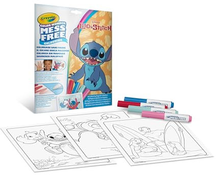 CRAYOLA - Color Wonder, Kit de Coloriage avec 18 Pages à colorier et 4 Feutres Anti-tache, sur le thème de Lilo & Stitch, Activité Créative pour Enfants, 3,4,5 Ans, 75-2665