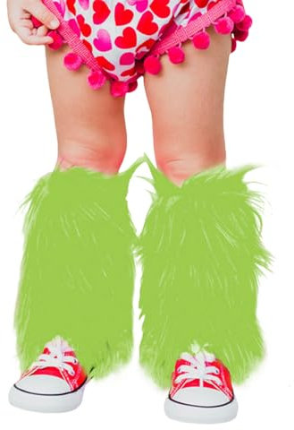 FeMereina Kid Girl Faux Fur Leg Warmers Solid Color Soft Cozy Fuzzy Boot Cuff Cover Party Costumes Winter Clothes (Grass Green, M)