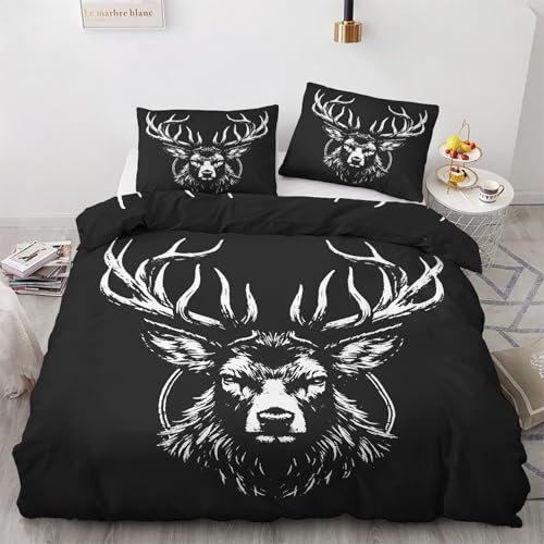 NOGAWA Hirsch Bettwäsche 135x200 - Bettbezug 135x200 Wildtiere Jagdmotiv, Bettwäsche-Sets 2 teilig, Weich Mikrofaser Wendebettwäsche und 1 Kissenbezug 80x80 mit Reißverschluss