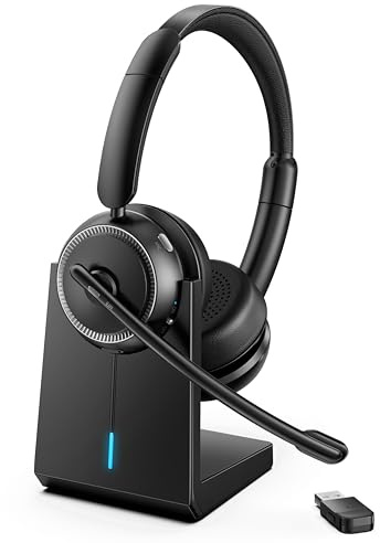 Upgrade ANC & ENC Wireless Headset with Mic for Work(Flip-to-Mute & Dongle)