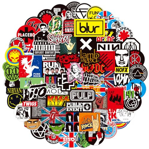 EDLMKM 100Pcs Rock Music Band Stickers, Stickers for Adults, Vinyl Band Sticker for Adults, Guitar and Rock Music Sticker, for Water Bottles Laptop Bicycle Skateboard Luggage
