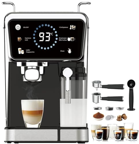 KB ELEMENTS Macchina portafiltro - One Touch Cappuccino/Latte Macchiato 3 in 1 Polvere Espresso Capsule Caffè e Cialde Caffè Macchina Portapasta Ulka Pompa Made in Italy Macchina Espresso 20 Bar 204CB