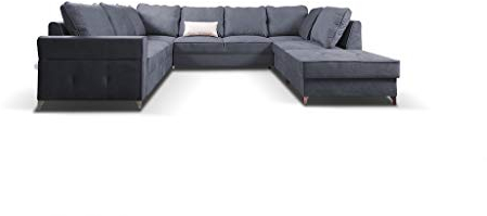 Ecksofa mit Schlaffunktion Eckcouch mit Zwei Bettkasten Sofa Couch mit Hocker Wohnlandschaft U-Form Polsterecke Beate U (Anthrazit, Ecksofa Rechts)