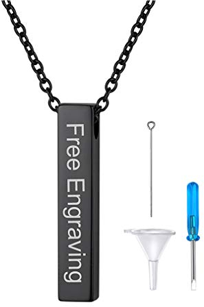 FaithHeart schwarz Bar Cremation Schmuck Bar Halskette als Memorial Asche Schmuck mit kostenlos Gravur für Damen und Herren