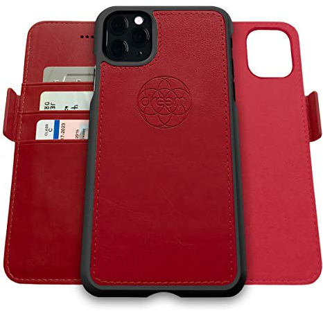Dreem Fibonacci 2in1 Handyhülle Flipcase für iPhone 11 Pro | Magnetisches iPhone Case | TPU Etui Lederhülle Schutzhülle, RFID Schutz, Veganes Kunstleder, Geschenkbox | Rot