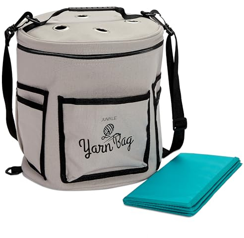 Juvale Borsa per lavoro a maglia, porta filato separato, borsa portatile per il filato da viaggio, supporto per uncinetto e ago, multicolore, 100% cotone, 30 x 24 cm
