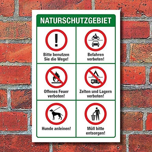 WERBEPUNKT. Schild Naturschutzgebiet Waldweg Regeln Hinweisschild 3 mm Alu-Verbund 450 x 300 mm