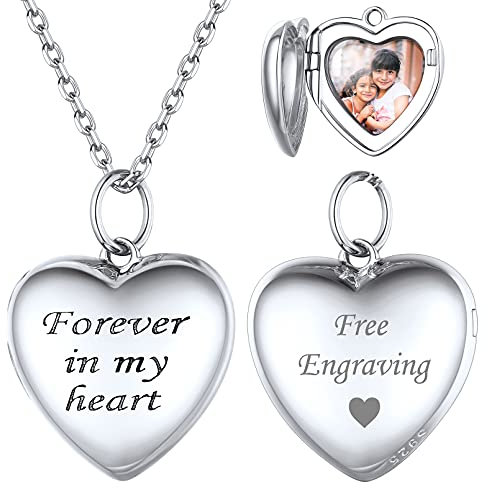 ChicSilver Silber Damen Herz Medaillon mit „Forever in My Heart“ Schrift Photo Bild Amulett mit Foto/Text Gravur Personalisierter Herzanhänger für Valentinstag Geburtstag