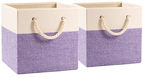 PRANDOM Aufbewahrungsbox Groß,33x33x33cm,Aufbewahrungskörbe,Kallax Boxen, Faltbare RegalkorbSchublade mit Baumwollgriffen Organizer für Regale Spielzeugschrank,4-stück,Lila