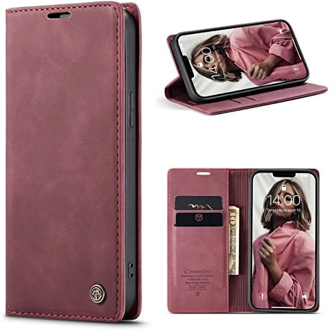 CaseMe Cover per Xiaomi Redmi note 8/note 8 2021, Magnetica Cover a Libro con Slot per Schede, Custodia in PU Pelle Portafoglio per Xiaomi Redmi note 8/note 8 2021, Rosso