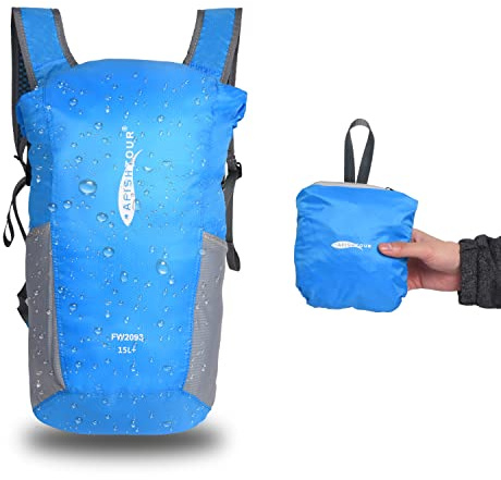 Ultraleichter wasserdichter Rucksack, 15L verpackbarer Wander-Tagesrucksack, Roll Top Verschluss kleiner trockener Tasche Rucksack für Radfahren, Camping, Skifahren, Bootfahren (blau)