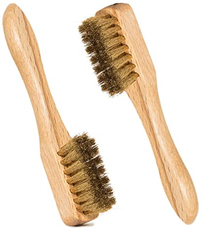 Kombi - Juego de 2 Cepillos Limpiador Ante, Limpia Zapatos y Pieles con Cerdas de Latón y Mango de Madera