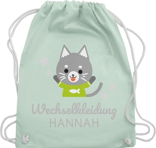 Turnbeutel Rucksack - Kita Beutel Wechselsachen Mädchen - Wechselkleidung Katze - Unisize - Pastell Grün - stoffbeutel kindergarten wechselbeutel personalisierte beutelrucksäcke für