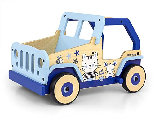 Milly Mally Explorer Kinder Lauflernwagen Holz Baby Push Pull Lauflernhilfe Spielzeug für 1-3 Jahre Laufwagen Cat and Mouse