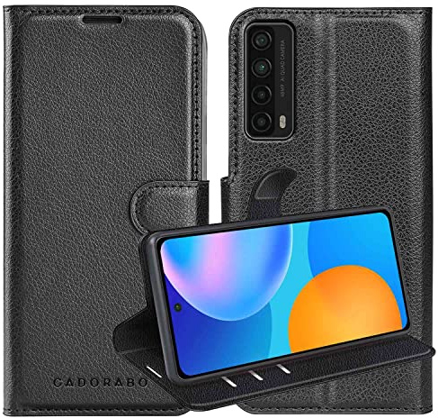 Cadorabo Hülle kompatibel mit Huawei P SMART 2021 in Phantom SCHWARZ - Schutzhülle mit Magnetverschluss, Standfunktion und Kartenfach