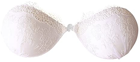 QWUVEDS Trägerloser, rückenfreier BH für Damen, selbstklebend, wiederverwendbar, klebriger Push-up-BH, rutschfest Top Mit Spitze