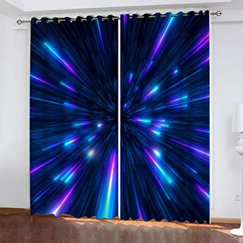 NUYSP Gardinen Blau Lila Neon Schallschutz Polyester Vorhang Abstrakte Kunst Mädchen Jugendzimmer Wohnzimmer B 234 X H 137 cm Verdunkelung Vorhänge mit ösen