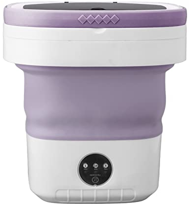 Asixxsix Lavadora Portátil, 7.5L Mini Lavadora de Cubo para Calcetines Ropa Interior Toallas, Lavadora Plegable Totalmente Automática con Centrifugado Suave para Apartamento, Camping, Viaje (Púrpura)