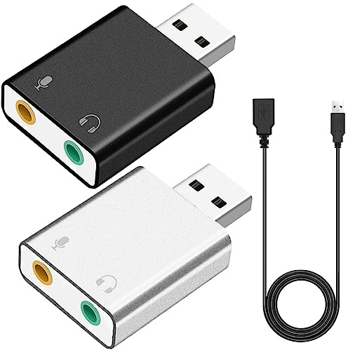 Xiatiaosann USB External Stero Sound Adapter with 3.5mm Speaker-Headphone and Microphone Jack, External Stereo Sound Card to Any PC, Aluminum, With USB Female to Male Extension Cable (2 Pcs)