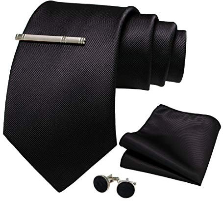 JEMYGINS - Corbata extra larga de 9 cm de ancho con bolsa y pinza para corbata, ideal para bodas y fiestas, Negro