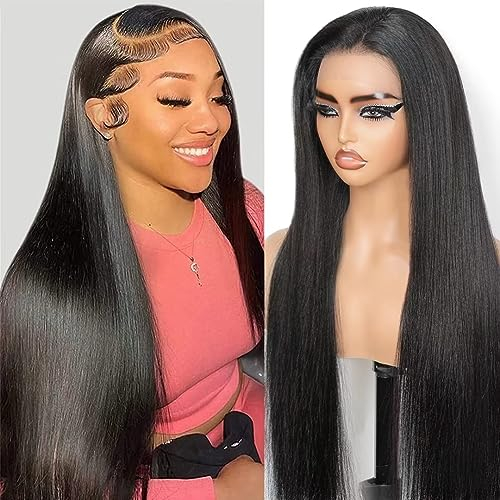 RXY 13x4 Straight HD Lace Front Wig Human Hair Echthaar Perücke 180 Density Brasilianische Perücke Damen pre plucked mit Babyhaar 22 Zoll(56cm)