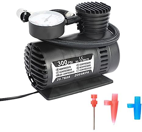 Mini-Luftkompressor, tragbarer 300 PSI Luftkompressor, Reifenfüller, 12 V Gleichstrom, Auto-Reifenpumpe mit Manometer für Autoreifen, Fahrräder und andere aufblasbare Gegenstände