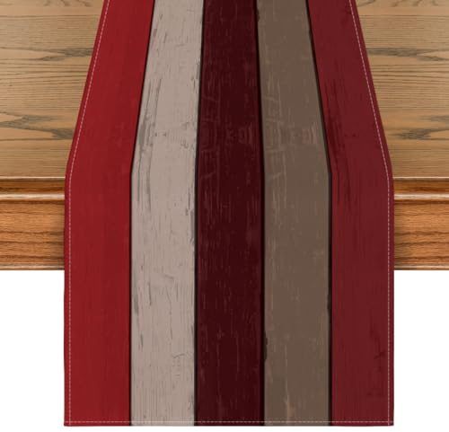 Artoid Mode Rot Planken Antik Alt Rustikal Holz Herbst Tischläufer, Saisonnal Küche Tisch Dekoration Drinnen Urlaub Party Dekor 40x180 cm