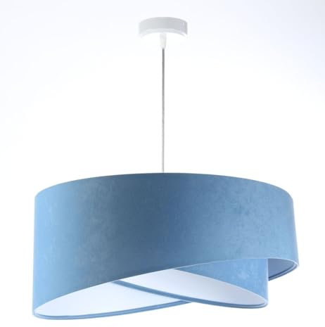 Licht-Erlebnisse Hängelampe Wohnzimmer Blau E27 rund Ø 50 cm Doppelschirm Modern Velours Optik Stoff MADAN Hängeleuchte Schlafzimmer Wohnzimmer
