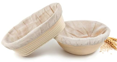 Jeensley Banneton Proofing Baskets with 2025 Leaflet Set of 2, Round & Oval Sourdough Bread Proofing Baskets with Liners, Handmade from Quality Natural Indonesian Rattan Bread Making Supplies