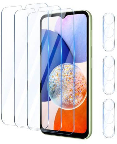 YUXINDZ 3 Pièces Verre Trempé pour Samsung Galaxy A14 6,6 Pouces avec 3 Pièces Caméra Arrière Protecteur, Protection Écran Film Vitre Protection Anti Rayures, Sans Bulles, Dureté 9H