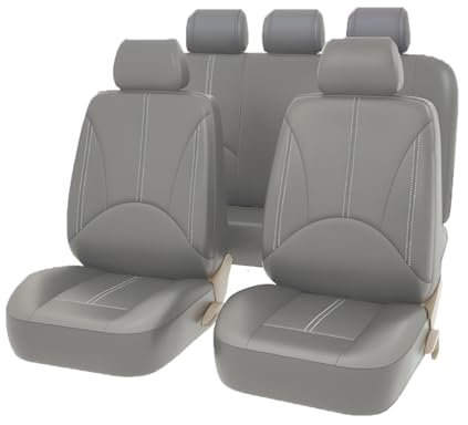 JNNJ 9-teiliges Autositzbezug-Set, Leder-Sitzbezüge für vorne hinten, atmungsaktive Staublederbezüge, komplettes Set, Sitzschutz, bequemes Zubehör, Grau