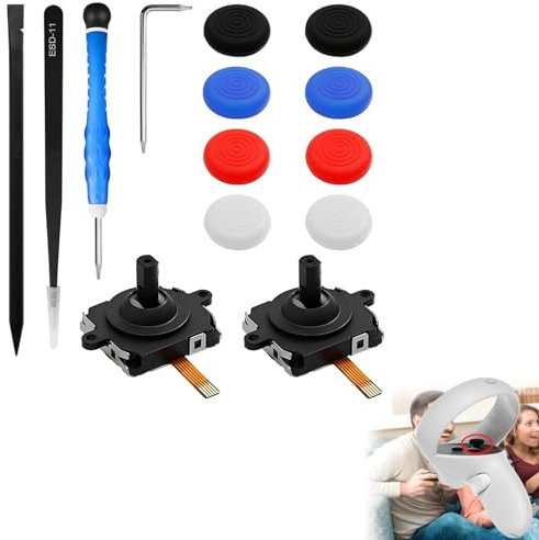 Raheem 2 Pieces Joystick Replacement Kit Left & Right for Quest 2 Controller Joystick Analog Thumb Stick Repair Kit and Joystick Caps Repair Tool Set for VR Controller Replacement