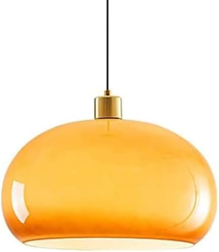 SIYGANK Mid Century Modern Glass Pendant Light Large Dome Pendant Lighting Fixture Vintage Gold Orange Ceiling Hanging Lamp Farmhouse Chandelier For Bedroom Dining Room Kitchen Island Cafe Table