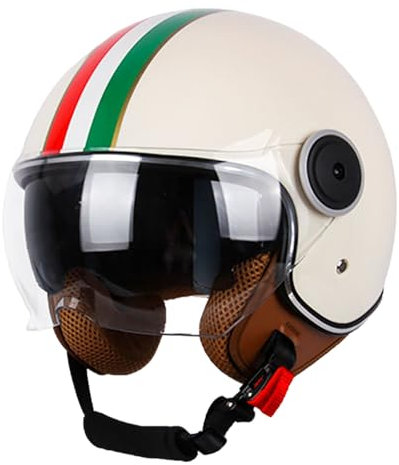 Casco Jet, Casco Moto Classico Per Uomo E Donna Con Doppia Visiera, Casco Retro Portatile Caschi Jet Mezzi, Casco Jet Per Scooter, Certificato ECE/DOT A,55-62cm