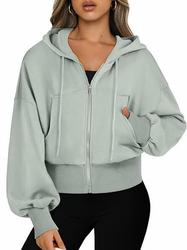 Jhsnjnr Damen Hoodie Sweatshirt Herbst Kurz Jacke mit Reißverschluss Longsleeve Oberteile Sport Cropped Kapuzen Sweatjacke