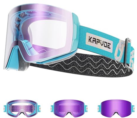 KAPVOE Lunettes de Ski avec Lentilles Photocromatiques, Lentilles Magnétiques, Antibuée, Protection UV400, OTG pour Homme, Femme et Adolescents, Compatible avec Casque, Idéal pour Ski, Snowboard 04