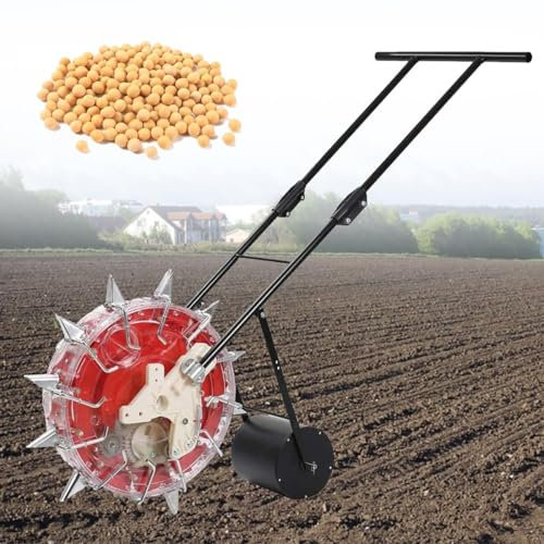 KIUYTQQ Garden Seeder, Precision Garden Seed Planter Spreader, Corn Soybean Fertilizer Machine with Seed Storage Box, Manual Seeder for Lawn & Garden 9Mouths