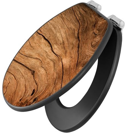 banjado Toilettendeckel anthrazit mit Absenkautomatik/WC Sitz mit Absenkautomatik anthrazit/Klodeckel grau/Toilettensitz dunkel/edle Klobrille - Motiv Trockenes Holz