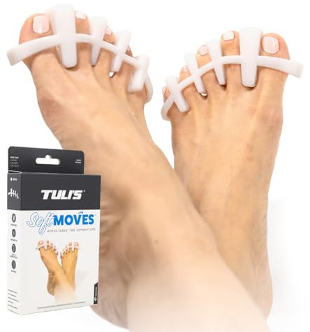 Tuli’s SoftMoves – Verstellbare Zehenspreizer zur Unterstützung der Ausrichtung, bei Hallux Valgus, Hammerzehen, Plantarfasziitis und Morton-Neurom, Einheitsgröße, Weiß
