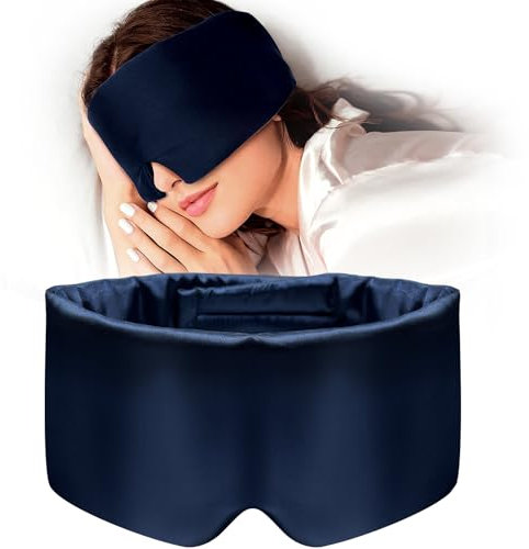 Quelcc Masques de Sommeil pour Hommes et Femmes, Masque Nuit Soie avec Bandeau Réglable, Cache Yeux pour Dormir pour Sommeil, Yoga, Sieste et Voyage(Marine)