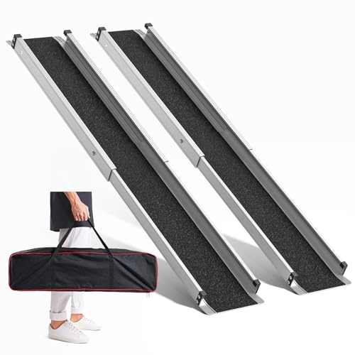 2.5FT/4FT Telescopic Wheelchair Ramp, Portable Ramps for Steps/Doorways