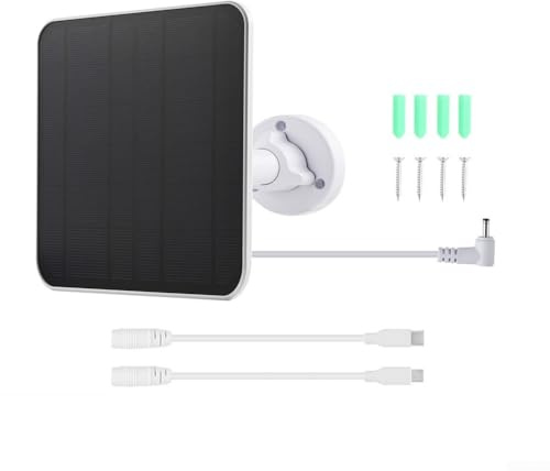 5 W Solarpanel-Kamera-Ladegerät für Ring, Türklingel, Solar-Kamera, Aufladen mit DC-Ausgang, Spannungsregler, 300 cm Kabel, Halterung (weiß)