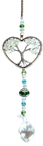 Crystal Gifts Baum des Lebens Sonnenfänger für Fenster, handgefertigt, grün, hängende Kristalle, Ornament für Gartendekoration, Weihnachtsdekoration, spirituelles Geschenk für Frauen, Männer, Freunde