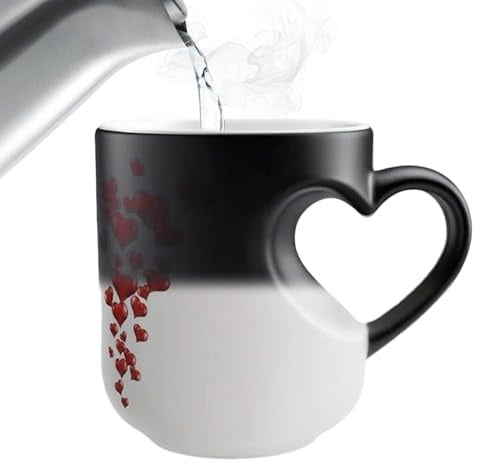 xowwyue Herz Zaubertasse, 325 Ml Keramik Farbwechselnde Kaffeetasse Mit Herz, Kaffeebecher Coffee Mug Cup Für Tee, Wasser, Getränke, Zuhause, Küche