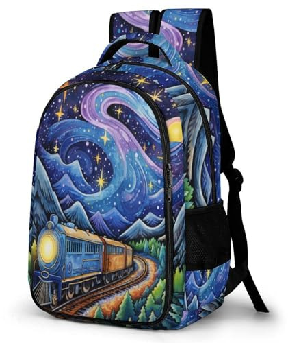 WECECE Schulranzen Dream Zug für Mädchen und Jungen Büchertasche 13 Jahre Tagesrucksack Klasse 8-10 Schulrucksack mit Eisenbahn Zug Jugendliche Schulweg und Freizeit